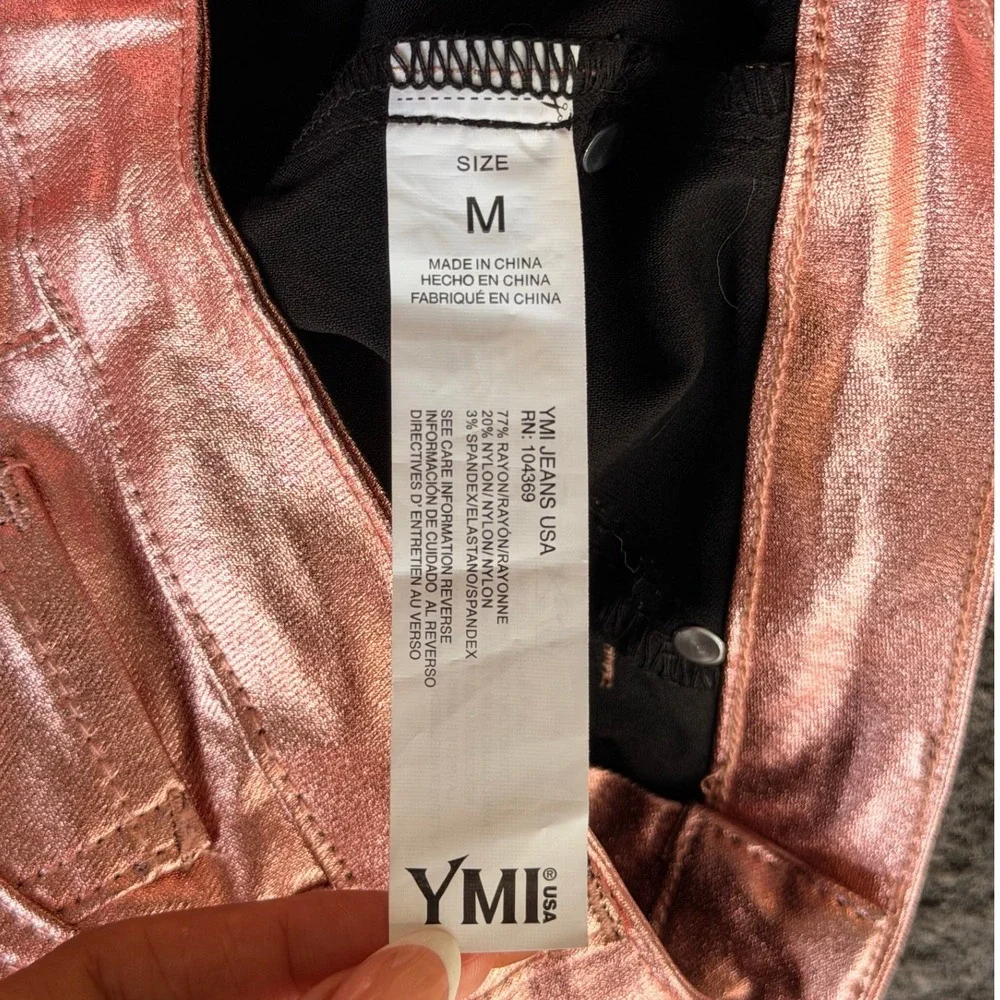 YMI Collections Metallic Pink Skinny Pants Rose Gold Coated‎ Stretch Medium NWT - Picture 5 of 10